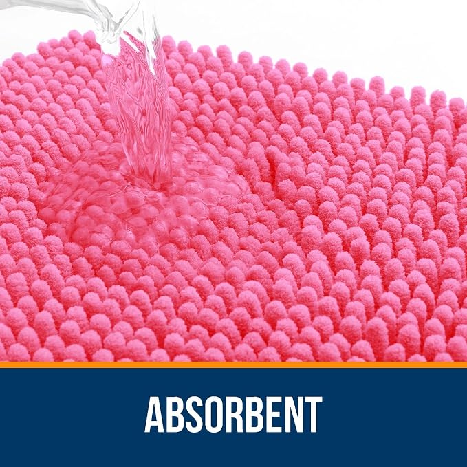 OLANLY Chenille Bathroom Rugs Mats Sets 2 Piece, 30"x20"+24"x20", Hot Pink | Soft Absorbent Bath Mat and U-Shaped Contour Toilet Rug Set, Quick Dry, Machine Washable Bath Carpet, Home Decor Accessories