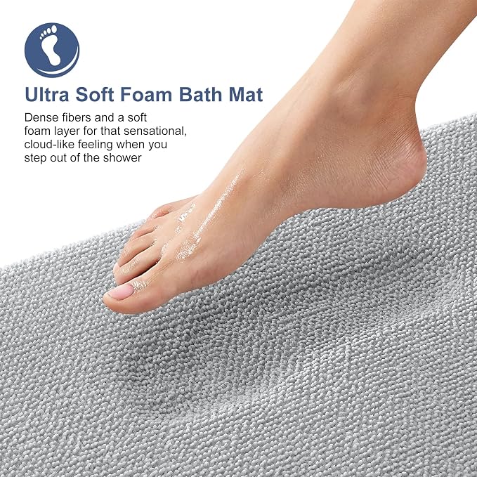 OLANLY Memory Foam Bathroom Runner Rugs 59x20, Long Bath Mats, Light Grey | Soft Quick Dry Bath Rugs, Non-Slip, Absorbent Machine Washable Mat for Bathroom Floor, Tub and Shower, Home Decor Accessories