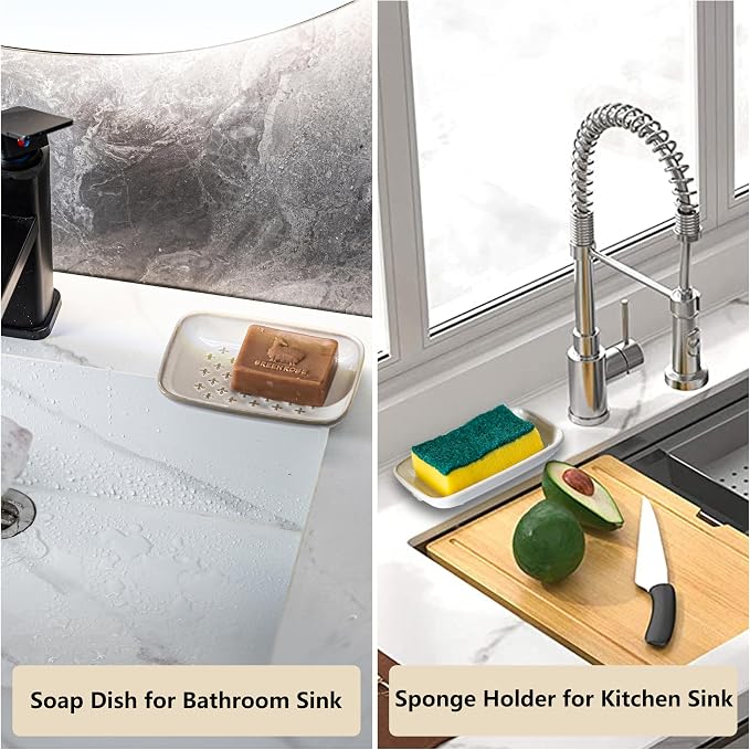 Gomakren Ceramic Soap Dish for Bar Soap 5.5in Cross Soap Saver Tray, Beige | Prevents soggy soap, non-slip bottom, easy to clean, bathroom soap holder, multi-use for sink shower, sponge butter & jewelry