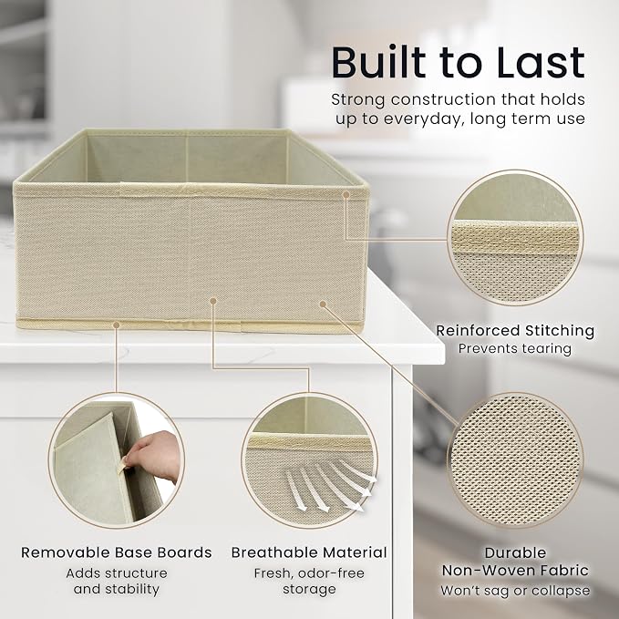 Reli. Drawer Organizers (14 Pack) | Storage Dividers, Dresser Dividers & Organization Bins for Clothes, Baby Nursery | Foldable Fabric Drawer Containers for Bras, Socks, Underwear (Beige)