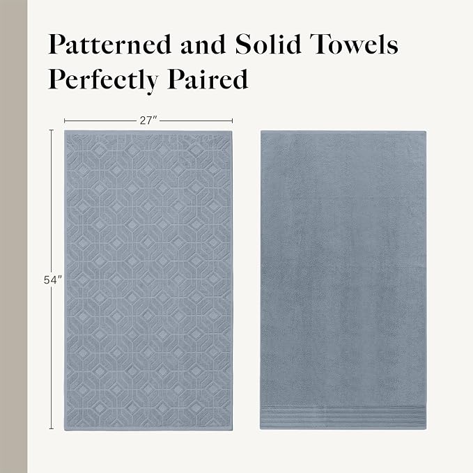 Modern Threads 6 Piece Cotton Bath Towel Set – Ultra Soft 550 GSM Towels – Bathroom Set with Hand Towels and Washcloths – Geometric (Blue)
