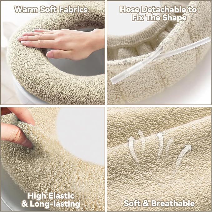 Legigo 5 Pack Toilet Seat Cover, Soft Toilet Seat Warmer Pads for Bathroom | Warmth, Comfort & Easy to Install, Toilet Seat Cushion Covers, Washable and Stretchable(Knit Elongated Beige)