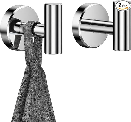 RARXTR Chrome Bathroom Towel Hook, Coat Robe Clothes Hook for Kitchen Garage Wall Mounted 2 Pack, 304 Stainless Steel, Heavy Duty Door Hanger, Cabinet Closet Wall Hook for Hotel Pool (Polished Chrome)
