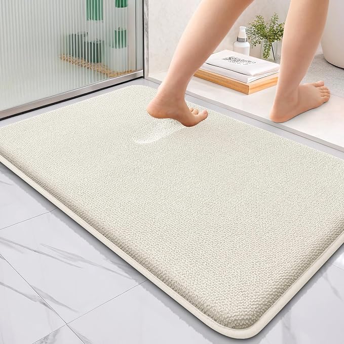 OLANLY Thick Memory Foam Bathroom Rugs 36x24, Absorbent Bath Mat, Ivory | Soft Quick Dry Bath Rugs, Non-Slip, Machine Washable Carpet for Bathroom Floor, Tub and Shower, Home Decor Accessories