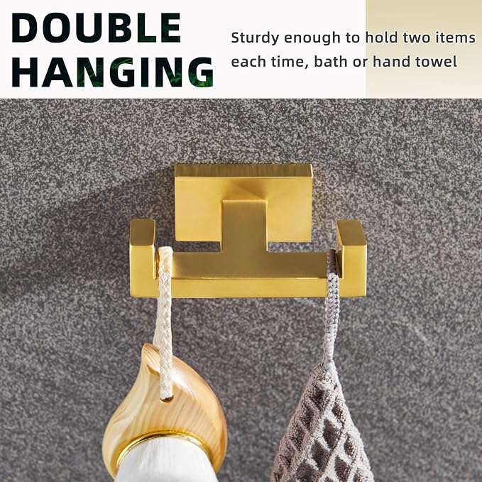 APLusee Double Robe Towel Hook Brushed Dark Gold, 304 Stainless Steel Bathroom Hand Towel Holder, Clothes Wall Hanger for Toilet Kitchen Cabinet
