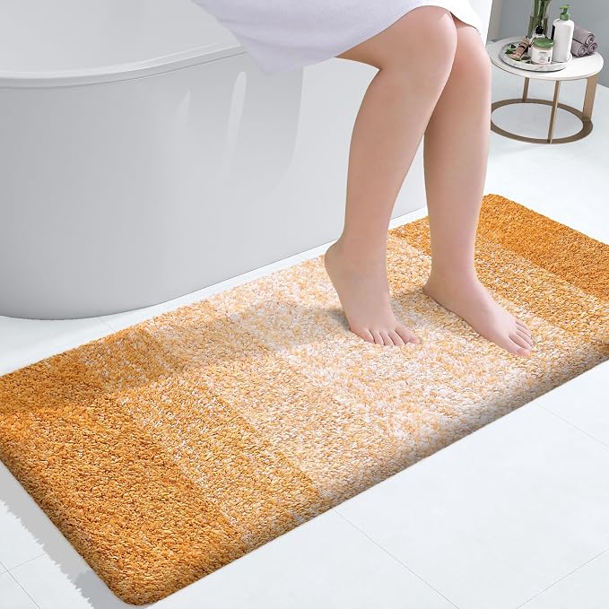 OLANLY Bathroom Runner Rug 45x27, Extra Soft Absorbent Microfiber Bath Rugs | Golden Yellow, Non-Slip Quick-Drying Rubber Backing, Washable Long Bath Mat for Floor, Tub and Shower, Home Decor