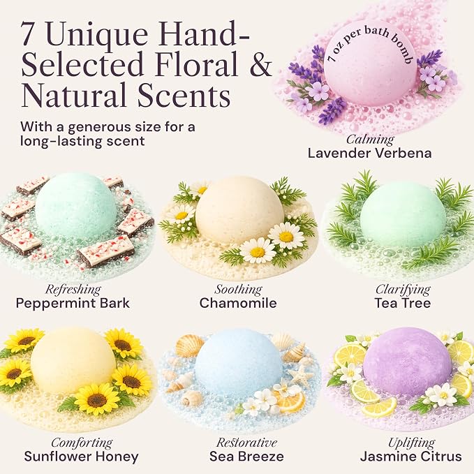 XXXL Bath Bombs for Women, 7pc, Birthday Gifts for Women by AdeleGourdain | Bathbombs Bath Gift Set for Women - 7 Spa Scents - Gift Box Included - Non-Staining - Bubble Bathbombs for Adults - Large 7oz