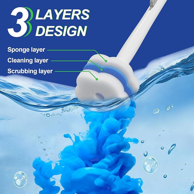 48 Pack Disposable Toilet Wand Refills for Cinola Toilet Handle, 3-Layer Toilet Brush Replacement Heads, Hygienic Disposable Toilet Bowl Cleaner Pads for Bathroom Deep Cleaning
