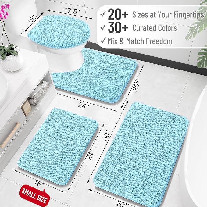 OLANLY Small Bathroom Rugs 24x16, Extra Soft Absorbent Chenille Bath Rugs | Sky Blue, Quick-Drying Rubber Backing, Machine Washable Bath Mat for Bathroom Floor, Tub and Shower, Home Decor Accessories