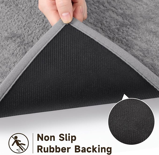 Pauwer Bathroom Rugs Sets 3 Piece, Ultra Thin Bath Mat Set, Light Grey | Non Slip Washable, Quick Dry, Super Absorbent, U-shaped Contour Toilet Rug, Low Pile, For Floor Sink Shower Room