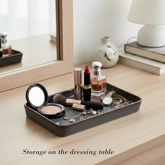 10"×6"×1" Bathroom Vanity Tray for Countertop- Ceramic Decorative Organizer Tray for Dresser Tops, Toilet, Perfume, Sponge Holder Soap Dish Dispenser for Kitchen Counter- Kiln-Transformed Purple