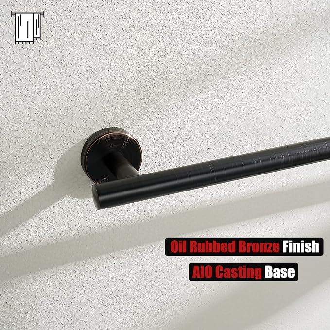 JQK Oil Rubbed Bronze Towel Bar, 24 Inch 304 Stainless Steel Thicken 0.8mm Towel Rack Bathroom, Towel Holder Wall Mount, Total Length 27 Inch, TB110L24-ORB
