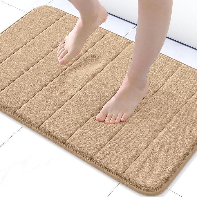 Buganda Memory Foam Bath Mat 30 x 20, Ultra Soft Absorbent Bathroom Rugs | Camel, Machine Washable Quick Dry Bath Mats for Bathroom Floor, Shower and Tub, Home Decor Accessories