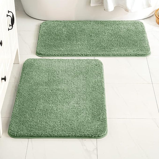 MIULEE Sage Green Soft Bathroom Rugs Set 2 Piece Soft Bath Mats 24x36 Inch | Soft Absorbent Microfiber Bath Rugs, Non Slip, Quick Dry, Fluffy Bath Rugs for Bathroom Floor Tub Showers, Machine Washable