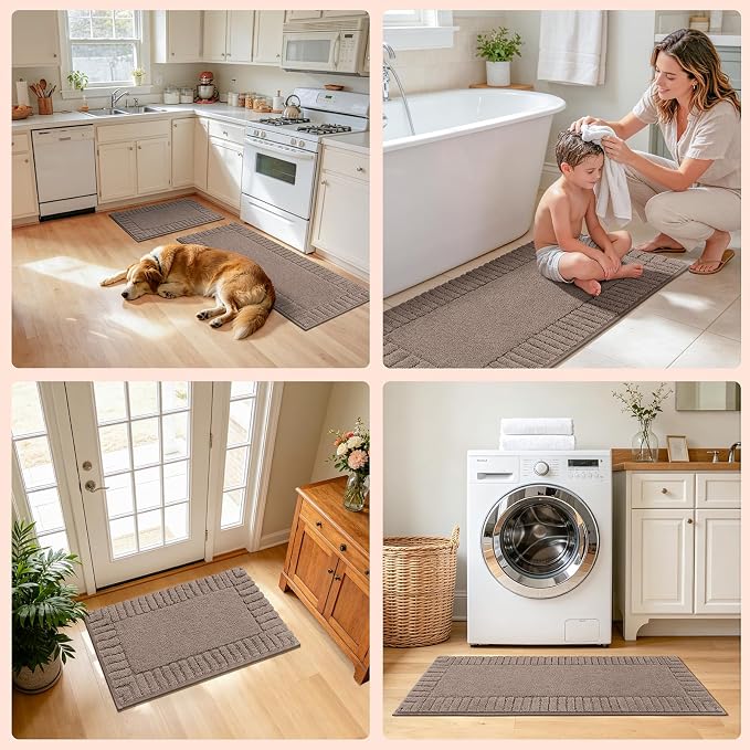 Pauwer Bathroom Rugs Sets 2 Piece, Non Slip Plush Bath Mats, Coffee | Machine Washable, Microfiber Shower Rugs, Absorbent Quick Dry, Floor Mat for Bath Floor Tub and Shower