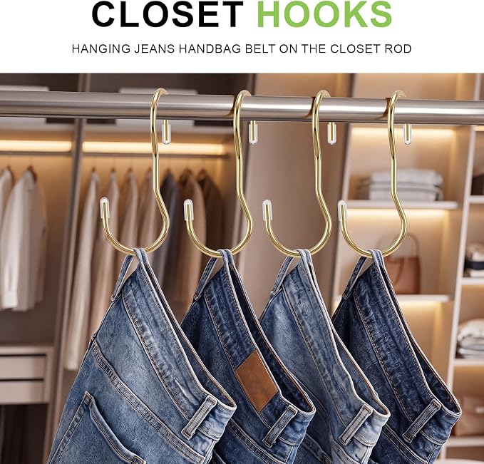 Hotop 36 Pcs Twist S Hooks for Hanging 3.94 Inch Heavy Duty Twist S Shaped Stainless Steel Hook Metal Hanging Curtain Hooks Pan Pot Holder Rack for Pot, Pan, Cups, Plants, Bags, Jeans, Towels (Gold)