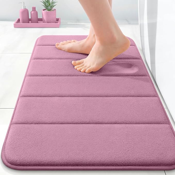 OLANLY Memory Foam Bath Mat 24x16, Super Soft and Absorbent Bathroom Rugs | Deep Plum, Quick Dry Bath Rug, Machine Washable Shower Floor Mats, Bathmat Carpet for Bathroom Floor, Tub and Shower