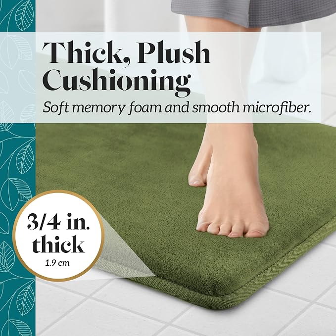 Memory Foam Bath Mat Non Slip Absorbent Super Cozy Velvet Bathroom Rug Carpet (60 inches X 24 inches, Green)