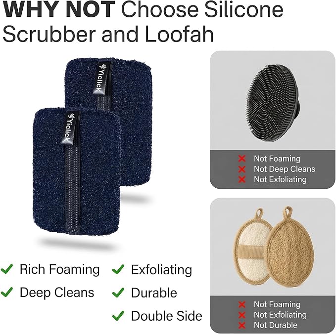 Exfoliating Body Scrubber & Shower Exfoliator – Mens Body Scrubber & Womens Sponge, Exfoliating Washcloth with Handle, Dead Skin Remover Loofah for Men (2 Pack)