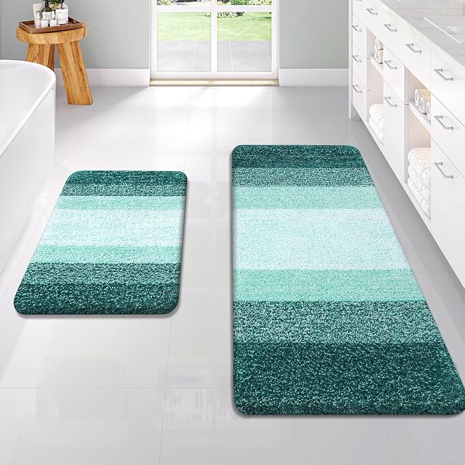OLANLY Micorfiber Bathroom Rug Set 2 Piece, 47"x20"+24"x16" | Blackish Green, Soft Absorbent Bath Rug Set, Non-Slip, Machine Wash Dry, Plush Shaggy Bath Mats for Bathroom