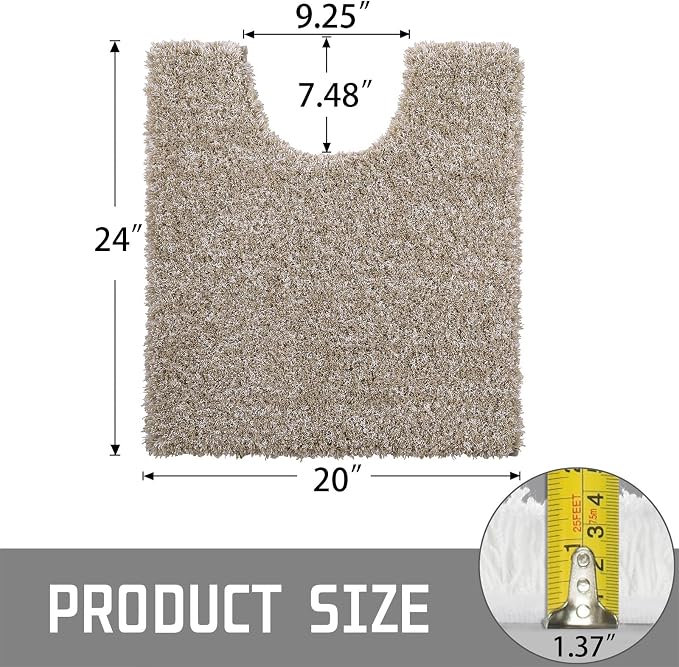 Yimobra Fluffy Bathroom Toilet Rug Set, 32x20+24x20, Light Brown and White | Soft Absorbent Microfiber Bath Mat Set, Non Slip, Machine Washable Quick Dry, Plush Shaggy Shower Rugs for Bathroom Floor