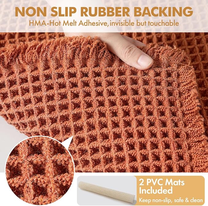 MIULEE Fall Orange Set of 2 Waffle Bathroom Rugs Boho Bath Mat 20x32 Inch | Non Slip, Super Absorbent, Washable, Ultra Soft, Rubber Backed Bath Rugs for Bathroom Floor Tub Shower