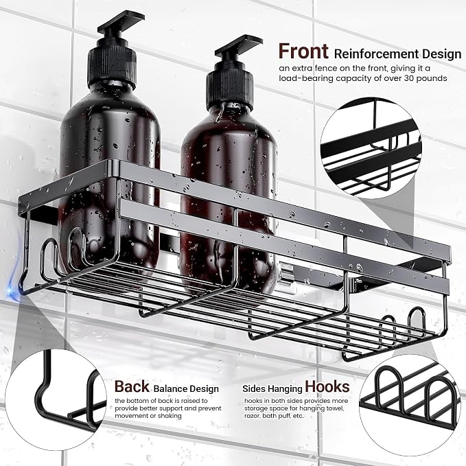 WOWBOX 2 Pack Adhesive Shower Caddies, No Drill Bathroom Shelves, Large | Stainless Steel Shower Shelf, Hanging Shower Organizers for Bathroom Storage, Home Decor, Bathroom Accessories