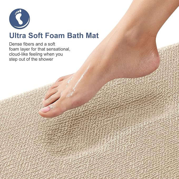 OLANLY Memory Foam Bathroom Runner Rugs 50x30, Absorbent Long Mat, Beige | Soft Quick Dry Bath Rugs, Non-Slip Carpet, Machine Washable Mat for Bathroom Floor, Tub and Shower, Home Decor Accessories