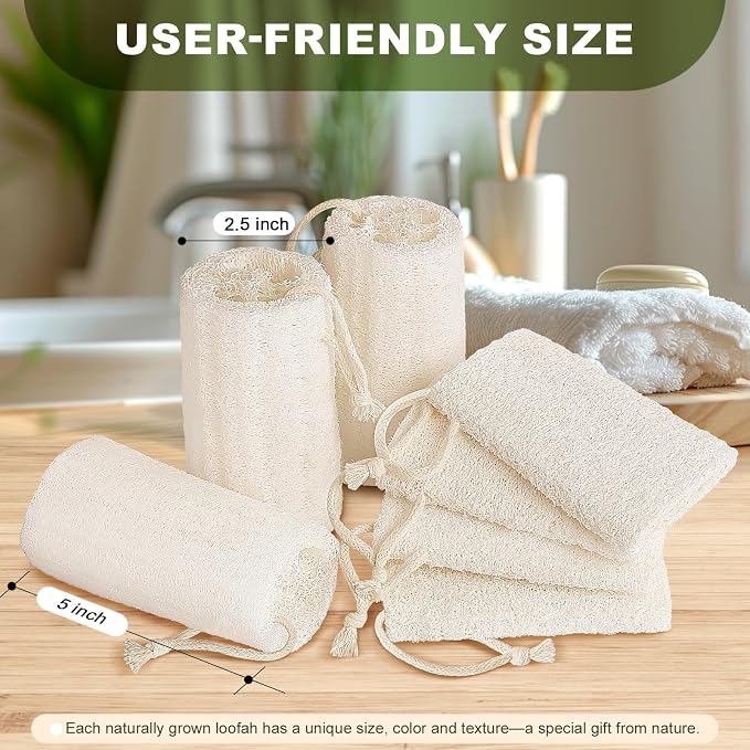 7 Pack Natural Loofah Sponge Exfoliating Body Scrubber 5 Inch | Organic luffa sponges, real plant fiber, gentle exfoliation for smooth skin, ideal for men women bath shower spa use