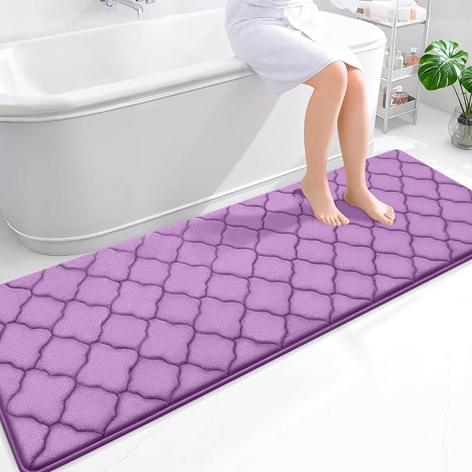 OLANLY Memory Foam Bath Mat Rug 70x24, Ultra Soft Bathroom Rugs, Lavender | Thick Absorbent Carpet, Non-Slip Backing, Machine Washable, for Bathroom Floor, Tub, Shower and Home Decor Accessories