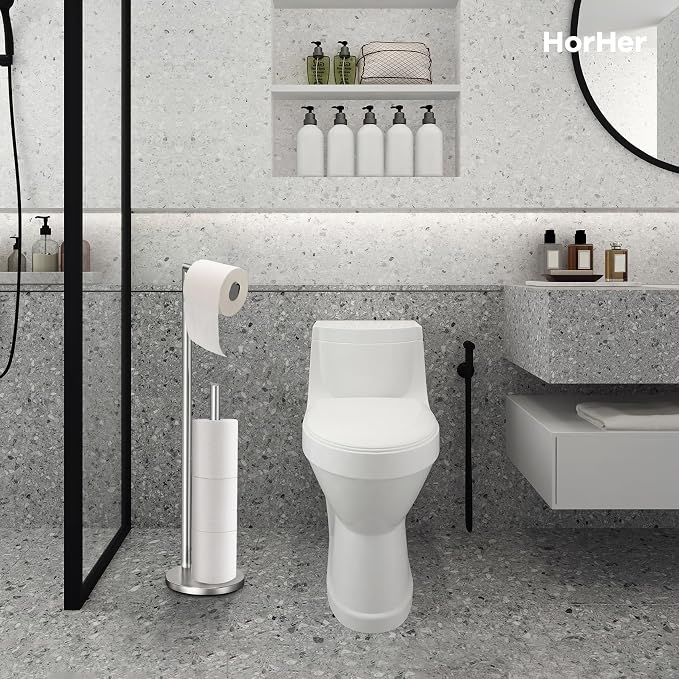 Toilet Paper Holder Stand, Rustproof Bathroom Free Standing, Brushed Nickel | Stainless Steel Toilet Paper Holder,Toilet Paper Roll Holder for 4 Rolls with Non-Slip Stable Base,Bathroom Organizers