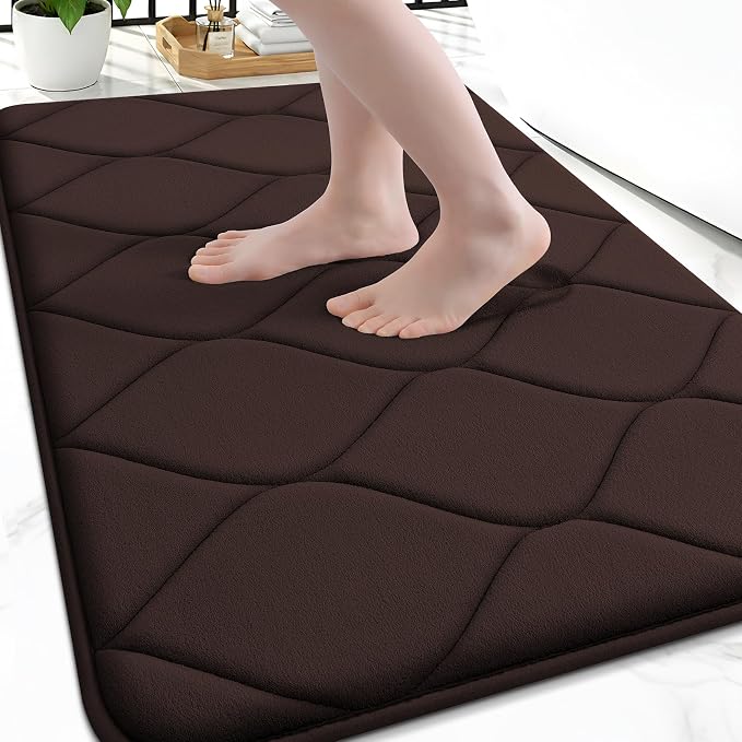 Smiry Memory Foam Bath Mat 36x24, Ultra Soft Absorbent Bathroom Rugs | Brown, Plush Quick Dry and Machine Washable Cushion Bath Mats for Bathroom, Shower, Tub & Home Decor