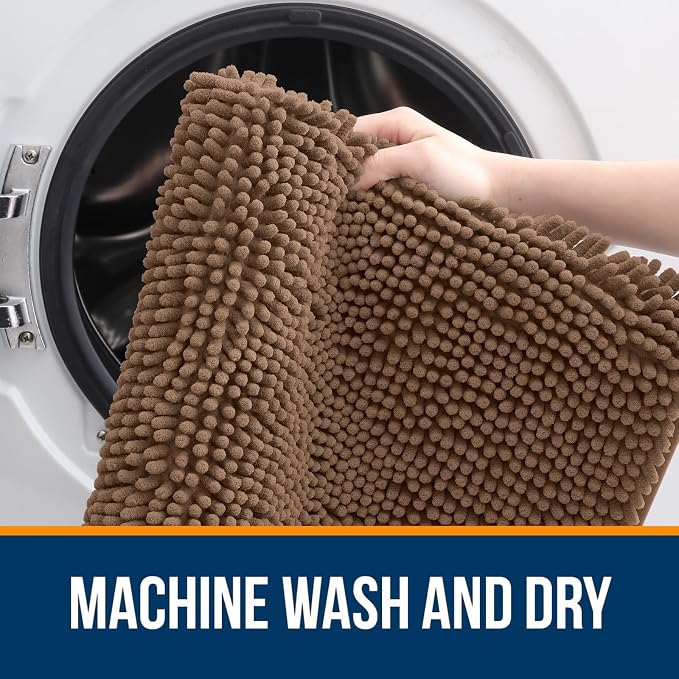 OLANLY Bathroom Rugs 30x20, Extra Soft Absorbent Chenille Bath Rugs | Mocha, Quick-Drying Rubber Backing, Machine Washable Bath Mat for Bathroom Floor, Tub and Shower, Home Decor Accessories