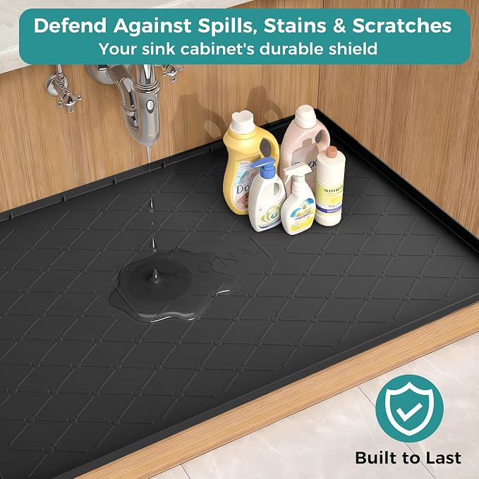 URMONA 34" x 22" Waterproof Silicone Mat in Multiple Sizes & Colors, Under Sink Mat for Kitchen & Bathroom, Pet Food Pad for Dogs & Cats, Kitchen Cabinet Liner, Multi-Purpose for Storage(Dark Grey)
