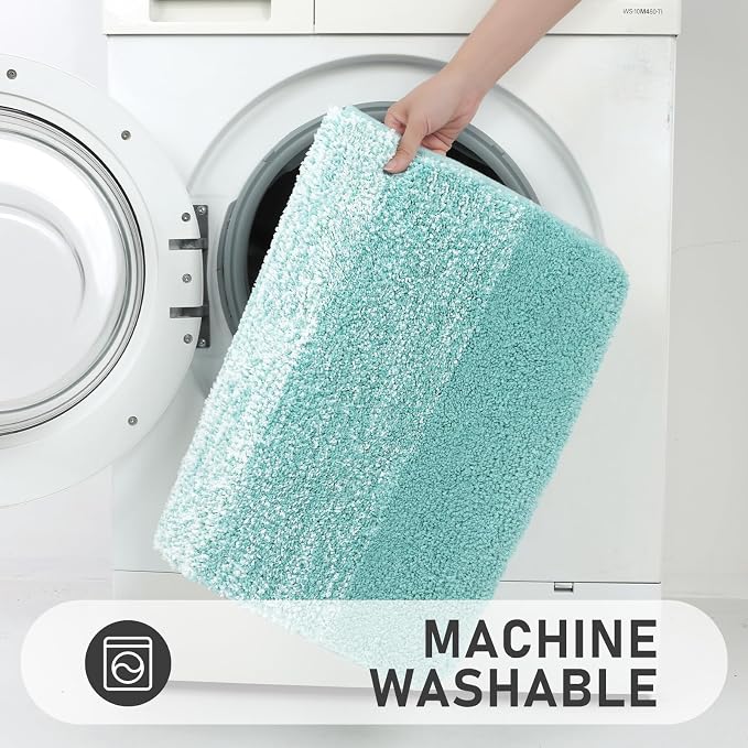 Bsmathom Bathroom Rug Set 4 Piece, Plush Microfiber Bath Mat, Teal | Super Water Absorbent, Non Slip Machine Washable Bath Rug Sets with Toilet Lid Cover and U-shaped Contour Toilet Mat