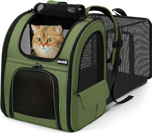 pecute Pet Backpack Expandable, Cat Carrier Backpack with Breathable Window | Durable Oxford Cloth, Lockable Zipper,Use for Pet Under 11 lbs to Travel