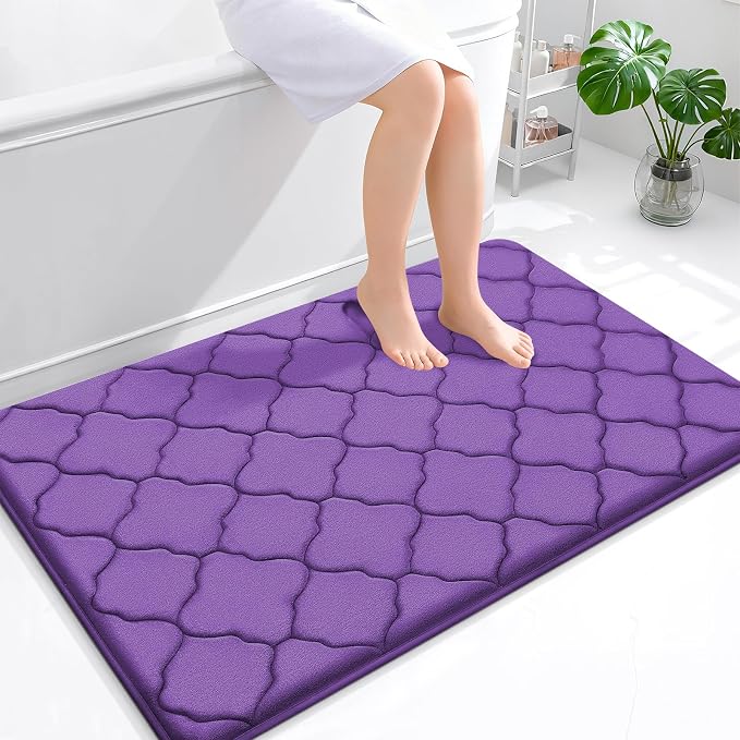 OLANLY Memory Foam Bath Mat Rug 47x32, Ultra Soft Bathroom Rugs, Purple | Thick Absorbent Carpet, Non-Slip Backing, Machine Washable, for Bathroom Floor, Tub, Shower and Home Decor Accessories