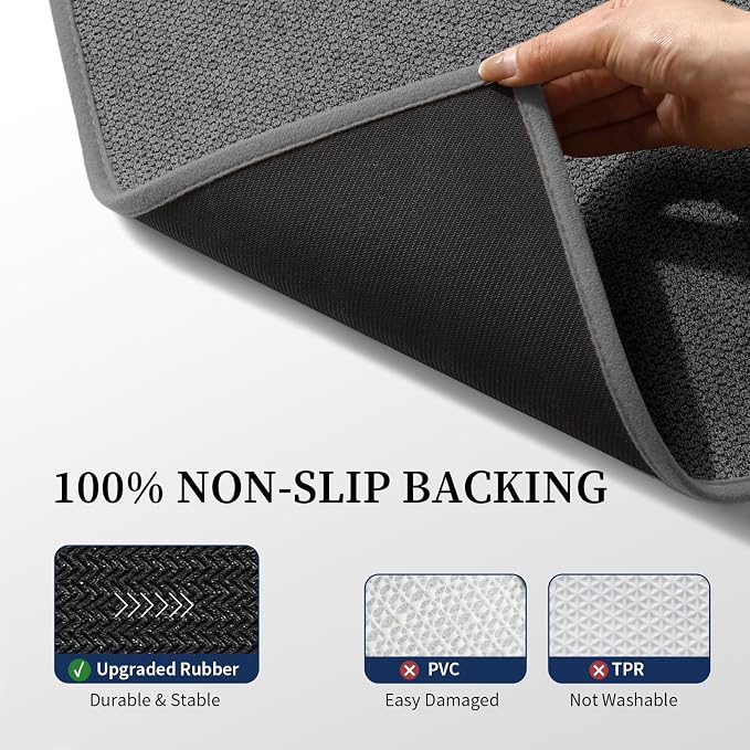 Dark Gray Bathroom Rugs with Toilet Rug, Quick Dry Thin Bath Mat Sets 2 Piece, Non Slip Absorbent Machine Washable, Bath Rugs for Tub Sink Home Decor (17"x24" + 17.5"x24" U-Shaped)