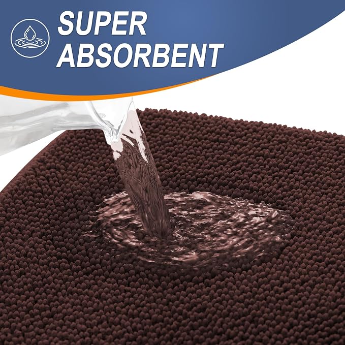 OLANLY Memory Foam Large Bathroom Rugs 44x32, Absorbent Bath Mat, Brown | Soft Quick Dry Bath Rugs, Non-Slip Carpet, Machine Washable Mat for Bathroom Floor, Tub and Shower, Home Decor Accessories