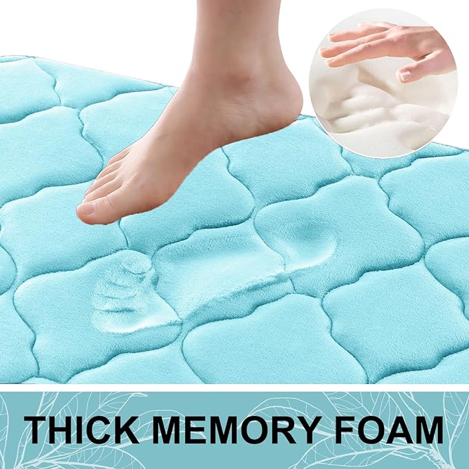 OLANLY Memory Foam Bath Mat Rug 44x24, Ultra Soft Bathroom Rugs, Sky Blue | Thick Absorbent Carpet, Non-Slip Backing, Machine Washable, for Bathroom Floor, Tub, Shower and Home Decor Accessories