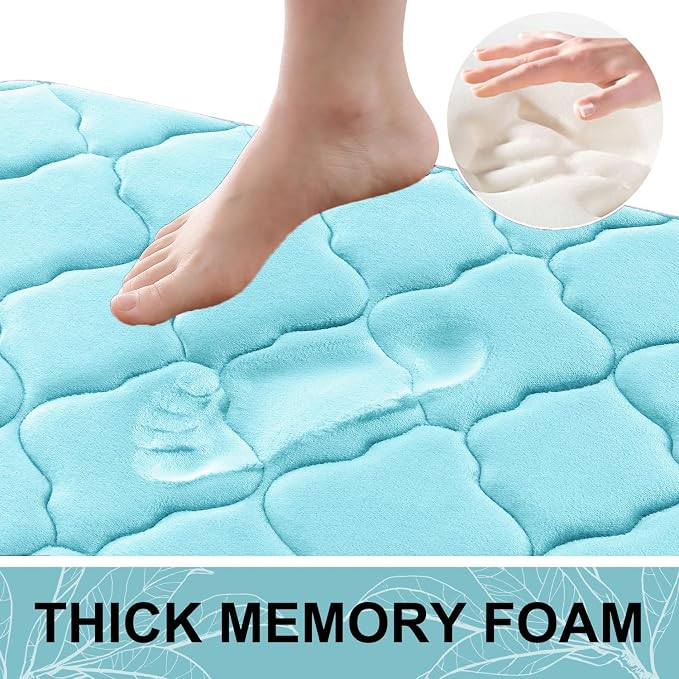 OLANLY Memory Foam Bath Mat Rug 36x24, Ultra Soft Bathroom Rugs, Sky Blue | Thick Absorbent Carpet, Non-Slip Backing, Machine Washable, for Bathroom Floor, Tub, Shower and Home Decor Accessories