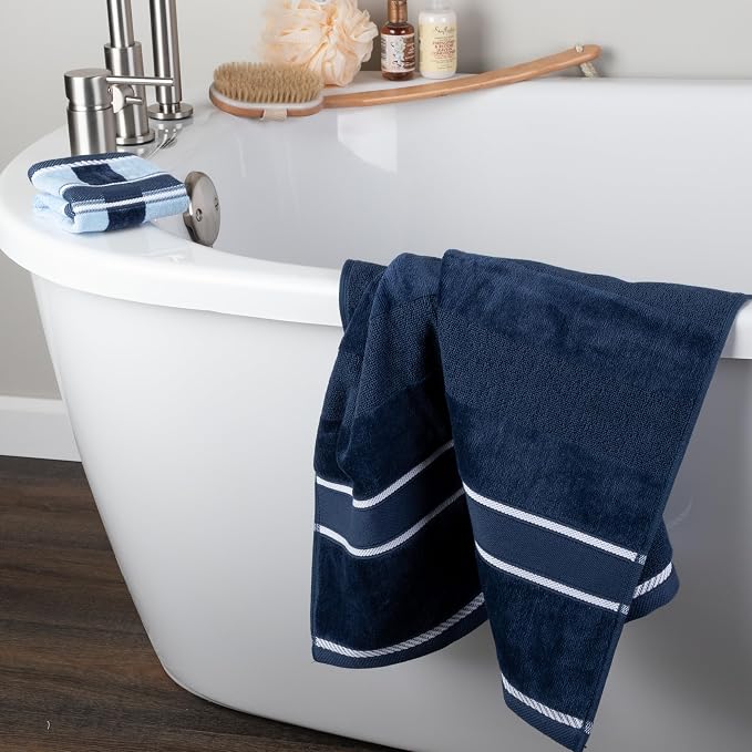 Lavish Home Bathroom Towels Set, Bathroom Accessories, Navy, Set of 6 | Includes 2 Bath Sheets, 2 Hand Towels, and 2 Wash Cloths, Soft 525 GSM 100% Cotton Set for Shower, Gym, Dorm, and Spa