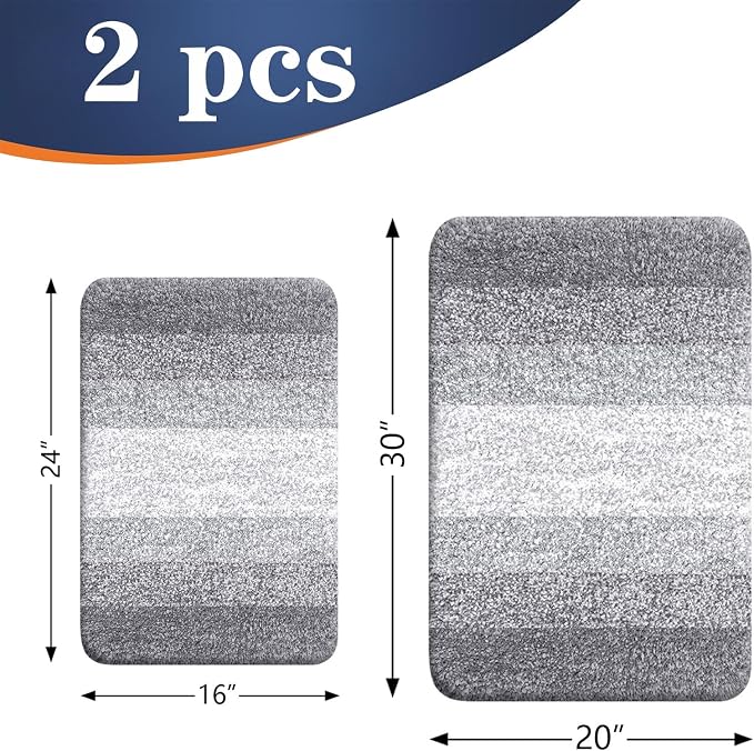 OLANLY Micorfiber Bathroom Rug Set 2 Piece, 30"x20"+24"x16" | Light Grey, Soft Absorbent Bath Rug Set, Non-Slip, Machine Wash Dry, Plush Shaggy Bath Mats for Bathroom