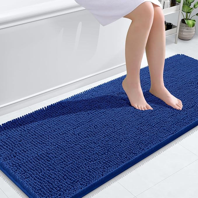 OLANLY Bathroom Runner Rugs 59x24, Extra Soft Absorbent Chenille Bath Rugs | Royal Blue, Quick-Drying Rubber Backing, Washable Long Bath Mat for Bathroom Floor, Tub and Shower, Home Decor Accessories