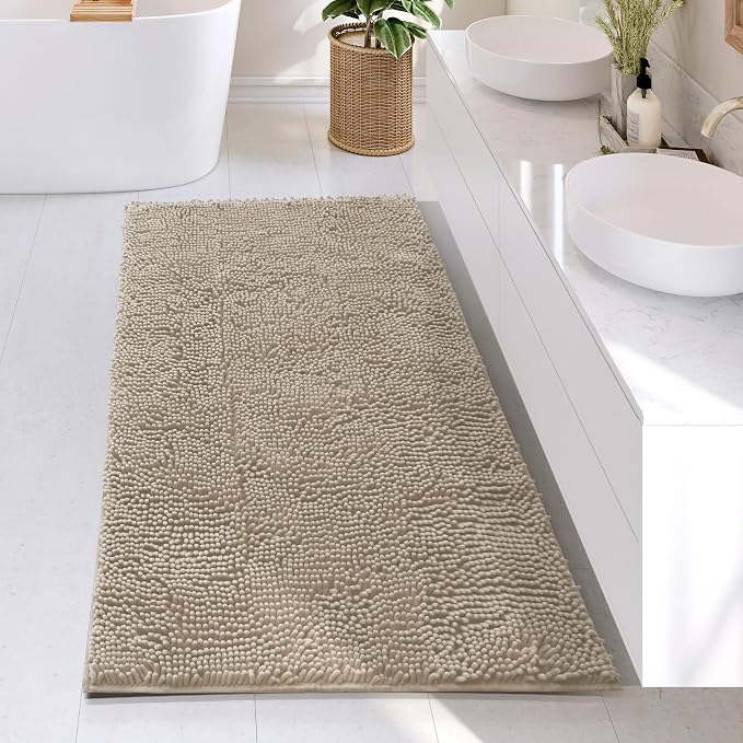 Hearth & Harbor Bathroom Rugs, Chenille Bath Mat - Machine Washable Bath Mats for Bathroom Non-Slip Backing Rubber, Quick Dry Bathroom Mat