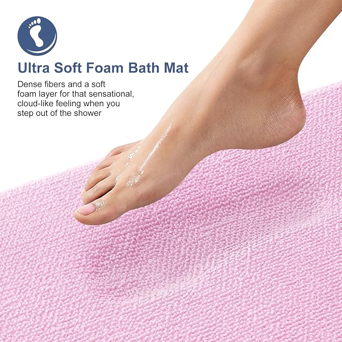 OLANLY Thick Memory Foam Bathroom Rugs 30x20, Soft Absorbent Bath Mat, Pink | Quick Dry Bath Rugs, Non-Slip Carpet, Machine Washable Mats for Bathroom Floor, Tub and Shower, Home Decor Accessories