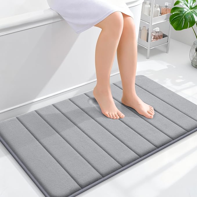 OLANLY Memory Foam Bath Mat 36x24, Super Soft and Absorbent Bathroom Rugs | Grey, Quick Dry Bath Rug, Machine Washable Shower Floor Mats, Bathmat Carpet for Bathroom Floor, Tub and Shower