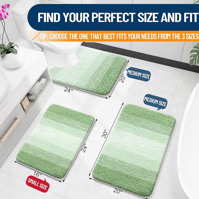 OLANLY Bathroom Runner Rug 45x27, Extra Soft Absorbent Microfiber Bath Rugs | Sage Green, Non-Slip Quick-Drying Rubber Backing, Washable Long Bath Mat for Floor, Tub and Shower, Home Decor