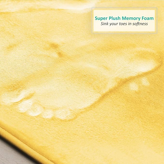 Clara Clark 2 Piece Bathroom Rugs, Velvet Memory Foam Bath Mat Set, Non-Slip Bath Rugs, Machine Wash, Dries Quickly, Ultra Soft Plush Bath Mats for Bathroom, 17 x 24 + Contour, Mellow Yellow