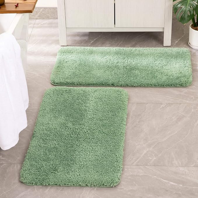 MIULEE Sage Green Bathroom Rugs Set 2 Piece Soft Runner Bath Mats 24x44 in | Soft Absorbent Microfiber Bath Rugs, Non Slip, Quick Dry, Fluffy Bath Rugs for Bathroom Floor Tub Showers, Machine Washable
